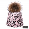 Leopard Wool Knitted Beanie Hat with Detachable Fur Pom Pom