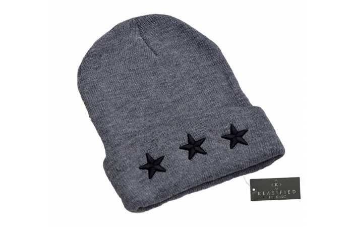 Wool Knitted Beanie Hat with Embroidered Stars