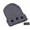 Wool Knitted Beanie Hat with Embroidered Stars